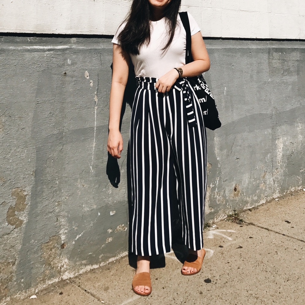 Zara Navy & White Striped Culottes